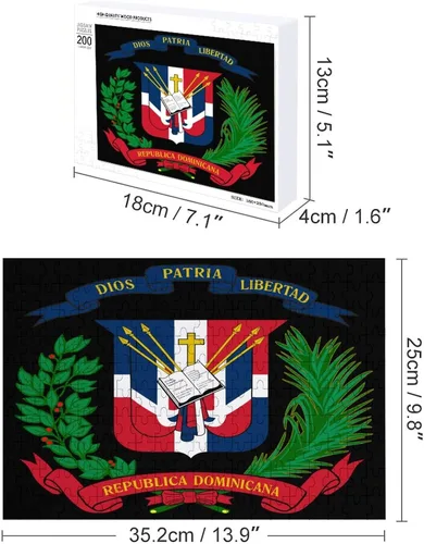 Vista 2 de Rompecabezas de madera con logotipo de la bandera de República Dominicana para adultos, 200 piezas en adelante con caja de almacenamiento, 200 piezas