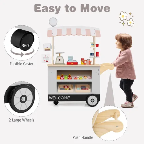 Vista 4 de Costzon Juego de tienda de comestibles para niños, juego de soporte de mercado de simulación para niños pequeños con juguete de juego de 30 piezas