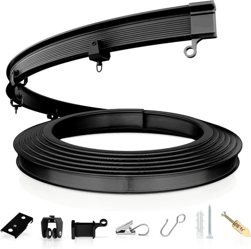 Vista 6 de AJAZZ Riel de cortina de techo flexible y plegable, riel de cortinas curvado para montaje en techo, varilla de 3 m (9.8 pies), negro, riel