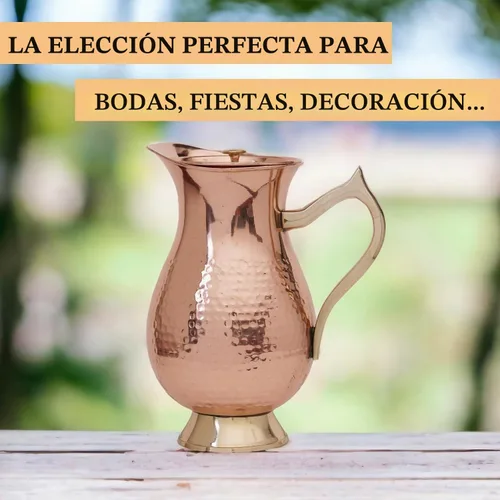Vista 8 de Jarra de cobre 100% puro de 50.7 fl oz (50.72 onzas) – Jarra de agua de cobre martillado con tapa y asa, jarra de agua de cobre ayurvédica