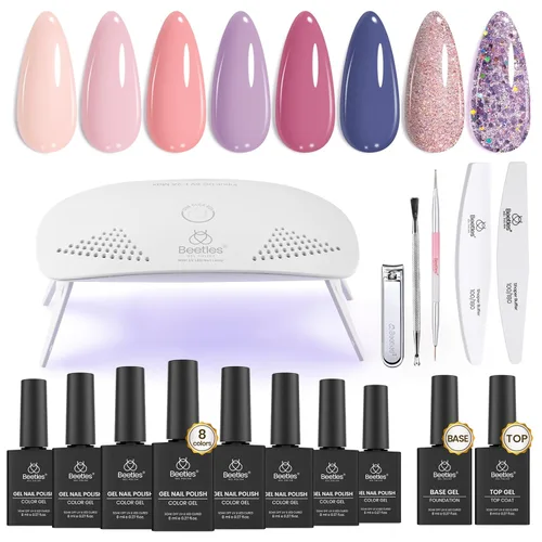 Vista 9 de Kit de Esmalte de Uñas en Gel Beetles con Luz UV, Gel Base y Capa Superior, Kit de Inicio de Esmalte de Uñas en 6 Colores Nude Neutros, Conjunto LED
