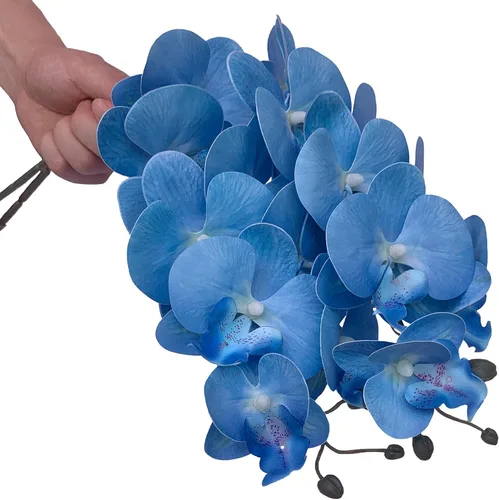 Vista 4 de FagusHome Flores de Phalaenopsis Artificiales de 32 Pulgadas 6 Piezas Tallos de Flores de Orquídeas Artificiales para Decoración del Hogar (Azul)