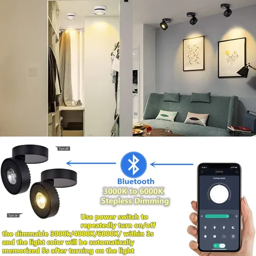 Vista 2 de Foco de techo LED regulable – 360° ajustable en superficie de atenuación de 12 W COB iluminación de techo interior Downlight de pared de aluminio