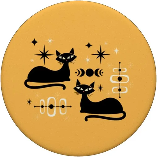 Vista 3 de Retro Cat Midcentury Mid Century Edad Atómica Amarillo Moderno PopSockets Estándar PopGrip