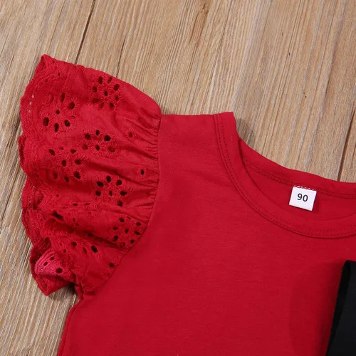Vista 4 de Conjunto de falda de verano para bebé y niña, manga con volantes, camiseta + pantalones cortos, falda casual para niños