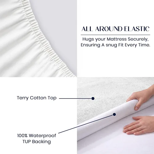 Vista 4 de SGI Bedding Protector de colchón impermeable tamaño individual de 39 x 75 pulgadas, bolsillo profundo de 15 pulgadas, suave, silencioso y Blanco