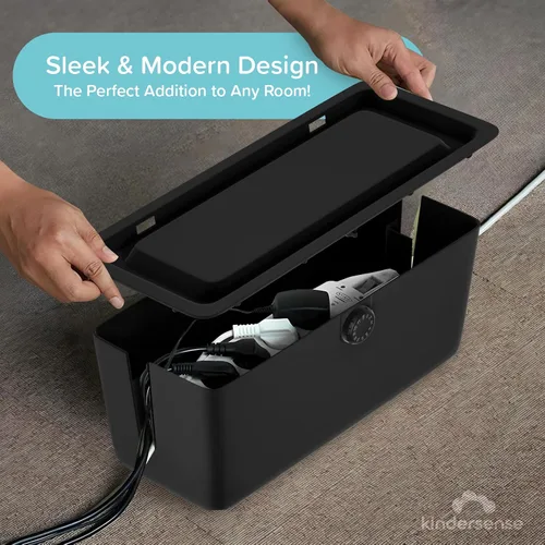 Vista 7 de KinderSense® Caja de organización de cables – Organizador de cables con cerradura a prueba de niños – Ocultador de cables para ocultar cables, tiras