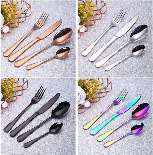 Vista 3 de 4pcs Set Cutlery Dinnerware 304 Stainless Steel Flatware Set Tableware Dinner Spoon Fork Knife Flatware Serving Sets (Black)