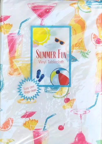 Vista 4 de Elrene Home Fashions - Mantel trasero de franela de vinilo para cócteles tropicales coloridos y con frutas tropicales (cuadrado de 52 x 52 pulgadas)