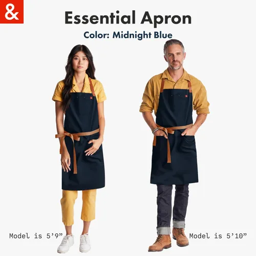 Vista 6 de Hedley & Bennett Delantal Esencial – Delantal de Chef con Babero Ajustable y 3 Bolsillos & Anillo para Toalla – Lona de Algodón de 12oz – Azul Azul