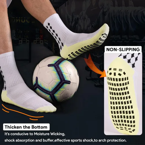 Vista 3 de L04AYABY Grip Socks - Calcetines deportivos de fútbol para hombre, antideslizantes, calcetines acolchados para correr, fútbol, paquete de 134
