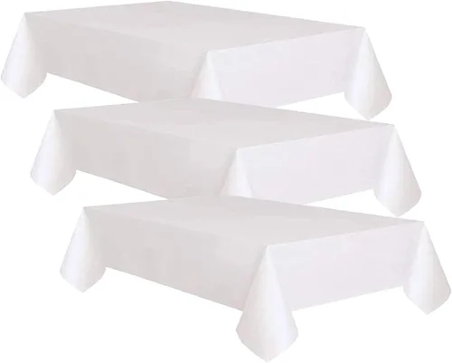 Vista 2 de Impresionante mantel rectangular de polietileno liso blanco (54 x 108 pulgadas), mantel de primera calidad, elegante y fácil de limpiar, perfecto