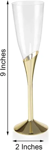 Vista 3 de Efavormart - Juego de 30 copas de champán con borde dorado, elegantes vasos de plástico para tostar de 5 onzas con base desmontable para bodas