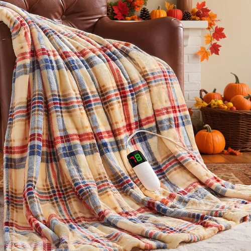 Vista 17 de Manta térmica negra eléctrica, manta térmica de 50 x 60 pulgadas con 10 niveles de calor y 8 horas de apagado automático, manta de sherpa suave a