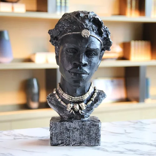 Vista 5 de Leekung Figura de resina de escultura africana, decoración del hogar hecha a mano, 12.2 x 6.3 x 4.3 pulgadas, color negro
