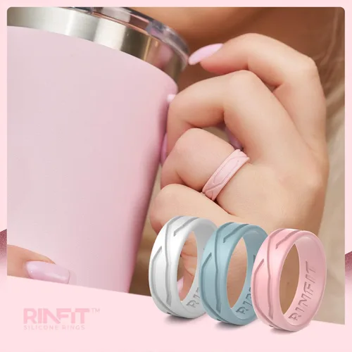 Vista 5 de Anillo de boda de silicona para hombres y mujeres paquete de 4 5 anillas diseño de anillos de goma de silicona cómodo y duradero juego a juego