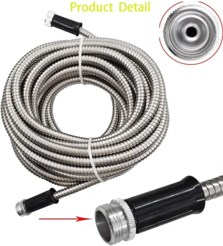 Vista 5 de WFLNHB Manguera de jardín flexible y ligera de acero inoxidable 304, mangueras de agua de metal ligero con boquilla para portátil (25)