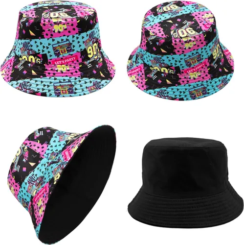 Vista 4 de YAMEIZE Sombrero de pescador retro de los años 90 para hombres y mujeres, trajes de moda de los años 90, gorra para el sol, plegable, sombrero