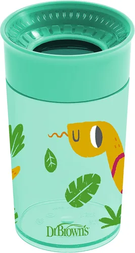 Vista 22 de Dr. Brown's Milestones Cheers 360 - Vaso de transición sin boquilla, apto para viajes y sin fugas, para bebés y niños pequeños, animales azul/verde