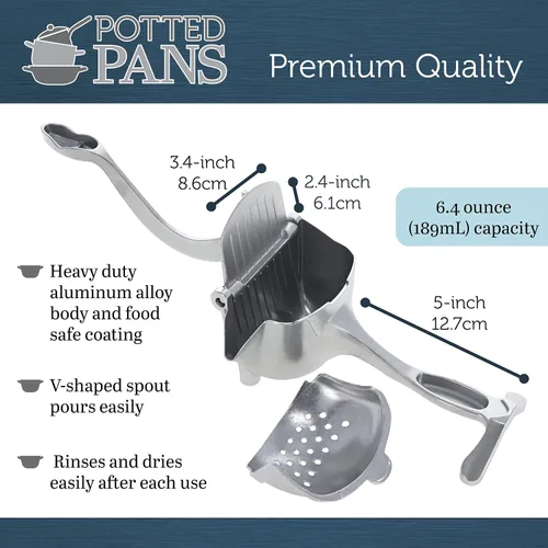 Vista 2 de Potted Pans Manual Citrus Juicer Hand Press - Exprimidor de limón de metal grande de 6.4oz para pomelo naranja y lima Más