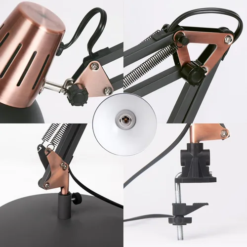 Vista 4 de Lámpara de pie LED FIRVRE, lámpara de pie giratoria vintage de metal, 3 modos de uso - lámpara de pie, lámpara de mesa y lámpara de clip, lámpara