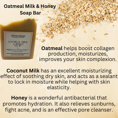 Vista 5 de Barra de jabón de avena, leche y miel Vegano natural hecho a mano para rostro y cuerpo hidratante colorante natural sin sulfatos