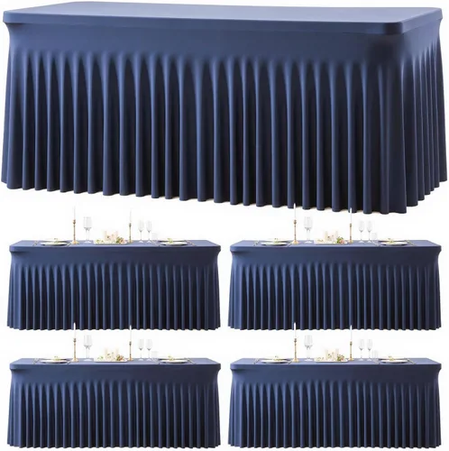Vista 45 de Paquete de 2 manteles color azul bebé para mesas rectangulares de 6 pies, mantel ajustable de elastano, fundas de mesa elásticas de 6 pies, manteles