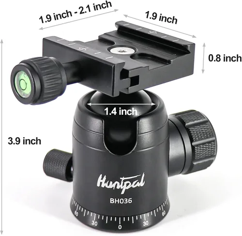 Vista 4 de HUNTPAL Soporte de cabeza de bola de trípode de 1.417 in para rifles, soportes para pistolas con tornillo de 1/4 de pulgada, montaje de rosca de 3/8