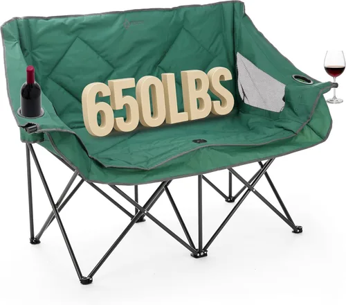 Vista 18 de ARROWHEAD OUTDOOR Silla de camping plegable portátil doble Duo con 2 tazas y soporte para copas de vino, bolsa de transporte, soporta hasta 650