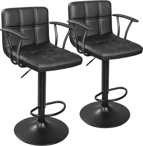 Vista 11 de ERGOSEAT Juego de 2 taburetes de bar, taburetes giratorios ajustables con reposabrazos y respaldo, taburetes de bar de altura de mostrador de cuero