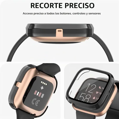 Vista 3 de Tobfit - Protector de pantalla para Fitbit Versa 2 con funda protectora de vidrio templado HD, carcasa rígida de policarbonato de cobertura completa