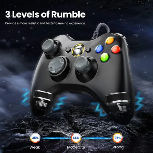 Vista 3 de VOYEE Controlador de PC, controlador con cable compatible con Microsoft Xbox 360 y SlimPC Windows 1087, con joystick mejorado, doble choque