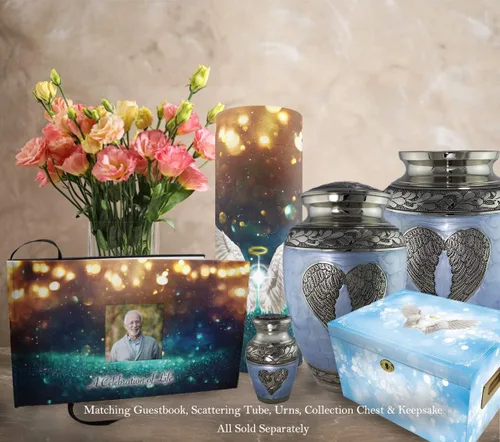 Vista 9 de Urna de Cremación Ángel Azul para Cenizas de Adulto Masculino - Urnas de Cremación Personalizadas para Cenizas de Hombre Adulto Urnas Decorativas