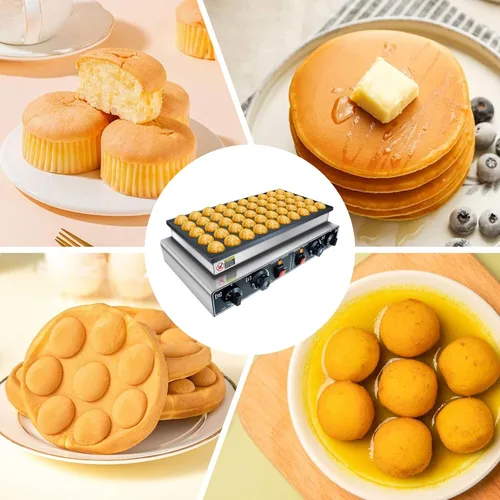 Vista 6 de KOOTEN Mini panqueques holandés, 50 wafleras grandes comerciales, máquina eléctrica para hacer crepas, máquina eléctrica antiadherente redonda con 2