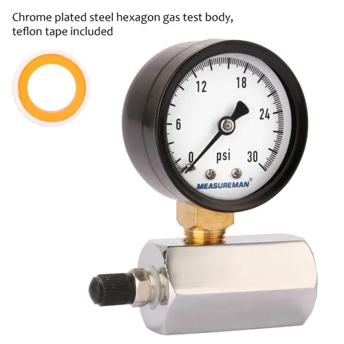 Vista 2 de MEASUREMAN Conjunto de medidor de prueba de presión de gas de acero de 2", conexión FNPT de 3/4", 0-30 psi, precisión de +/-3-2-3%