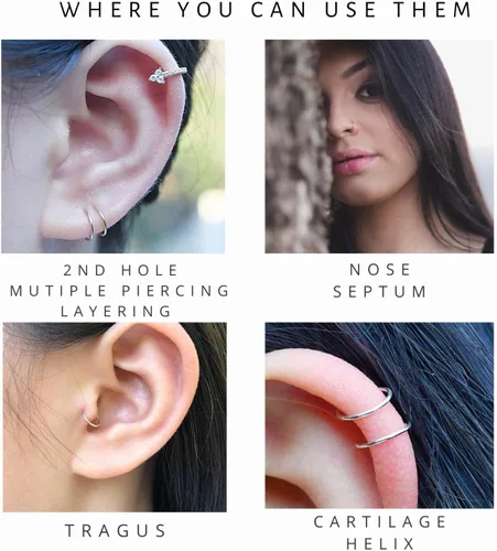 Vista 80 de Small Gold or Sterling Silver Huggie Hoop Earrings for Women Cartilage Nose Helix Tragus
