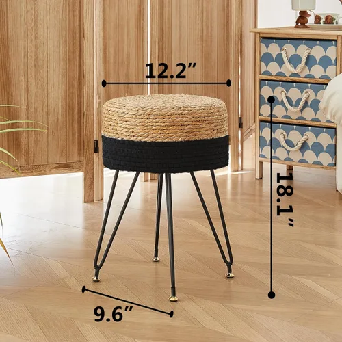 Vista 2 de Taburete de maquillaje de tocador, taburete otomano de pasto natural tejido a mano, taburete moderno multifuncional, taburete de tocador