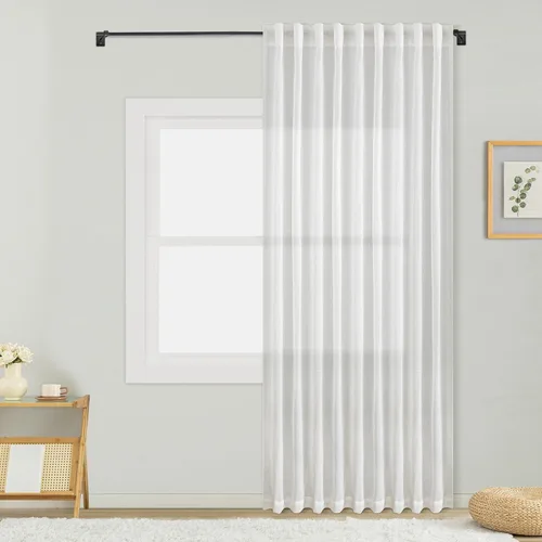 Vista 11 de mstexa Cortinas de lino gris de 132 pulgadas para techos altos, sala de estar, protección de privacidad, filtrado de luz, cortinas extralargas