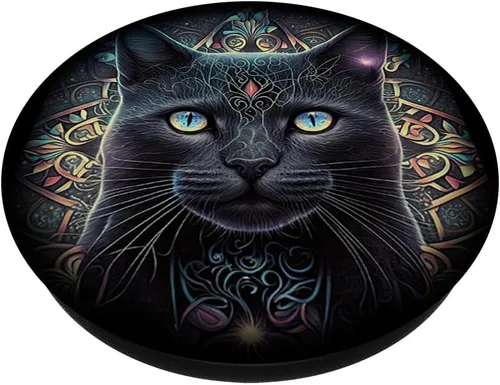 Vista 2 de Cat Lover Mandala Design Tribal Artwork Cat PopSockets Adhesive PopGrip