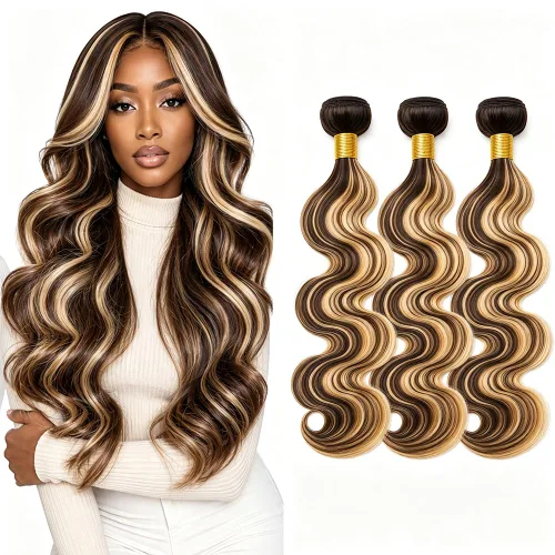Vista 120 de P4613 Cabello humano rizado onda profunda marrón y paquetes mixtos 8 10 12 P4613 Ombre Marrón-Rubio-DP