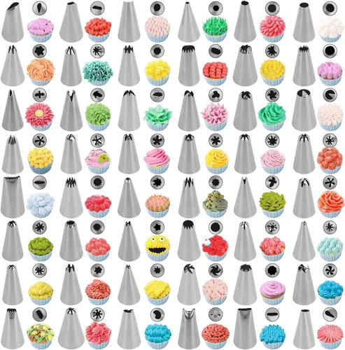 Vista 8 de Kit de 207 piezas de suministros de decoración de pasteles para principiantes, tocadiscos de tartas, más de 100 bolsas de tuberías, puntas