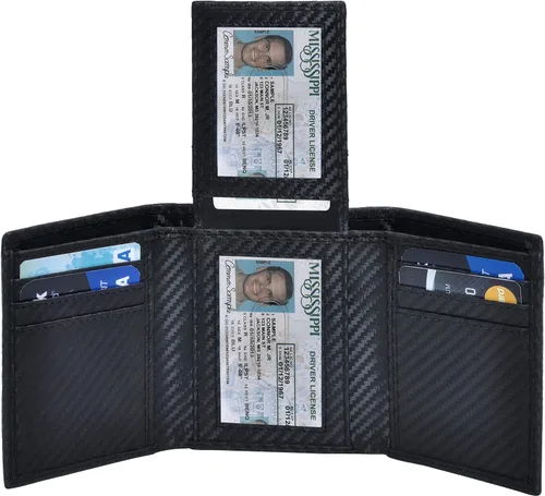 Vista 49 de Cartera de cuero RFID hecha a mano para hombres, elegante cartera de bolsillo frontal triple con 2 ranuras para identificación y 9 tarjetas, Azul