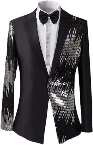 Vista 2 de Traje de 2 piezas para hombre casual 1 botón ajuste delgado elegante lentejuelas