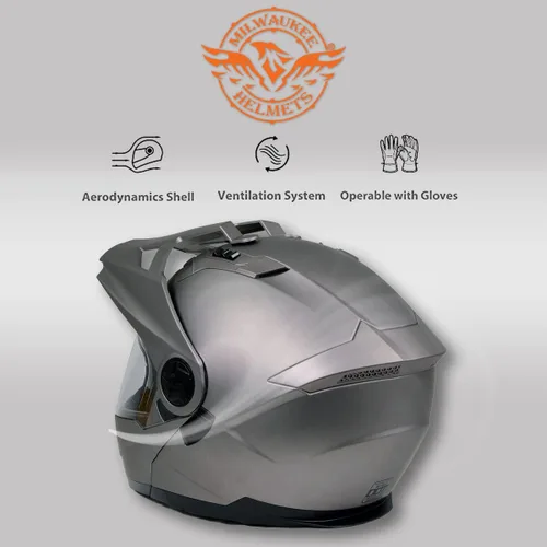 Vista 6 de Milwaukee Helmets Silver Ominous Dual Sport Advanced - Casco modular para motocicleta, aprobado por DOT, MPH9822DOT, pequeño