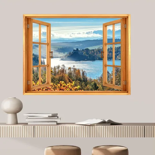 Vista 8 de SIGNWIN Adhesivo mural removible para pared, atardecer cielo naranja, otoño, bosque, árbol, paisaje, naturaleza, arte fino, rústico, paisaje