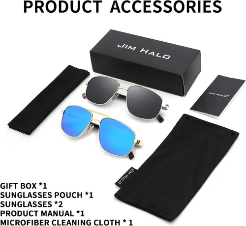 Vista 7 de JIM HALO Gafas de sol polarizadas de aviador para hombres y mujeres, gafas de sol clásicas militares para conducción, protección UV400