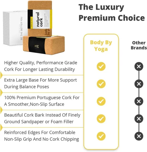Vista 9 de Cork Yoga Blocks 2 Pack – High Density Non Slip with Select Cork Grain for Chip-Resistant Durability Extra Thick 4” for Support & Stability
