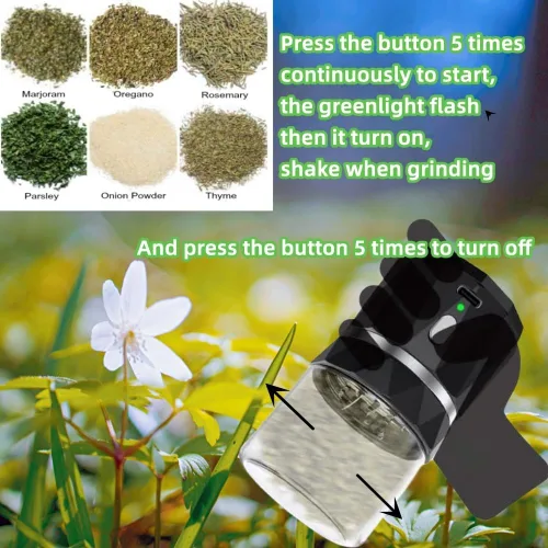 Vista 5 de Pequeño molinillo de especias automático, eléctrico, compacto para capullos de flores, con USB recargable de 1.7 onzas, tamaño de cámara de especias