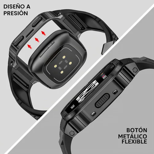 Vista 4 de MioHHR Caja y Correa de Acero Inoxidable Compatible con Correas para Fitbit Versa 4/3/2/Lite/Sense/Sense 2 con Estuche de Metal, Protector Deportivo