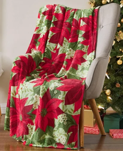 Vista 17 de Manta de Forro Polar para las Fiestas Navideñas: Corona Tradicional de Decoración del Hogar con Saludos Cheers Merry Peace Joy sobre Fondo Beige